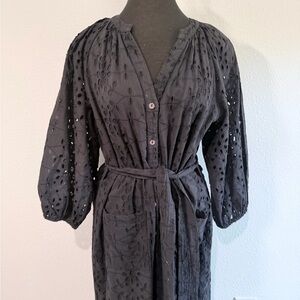 Cleobella Black Eyelet Jumpsuit Jogger Elastic Ankle Belted Boho Size S